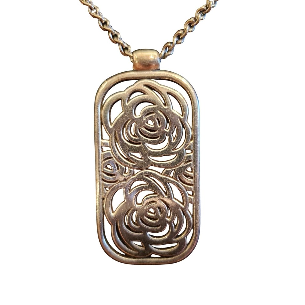 Brighton Silver Tone Rose Flower Cutout Pendant Necklace Elegant Jewelry